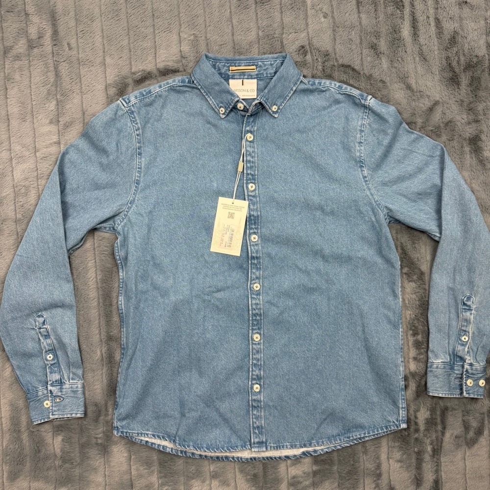 Larsson & Co Freddie Denim Shirt Mens Small Light Wash Cotton Button Down
